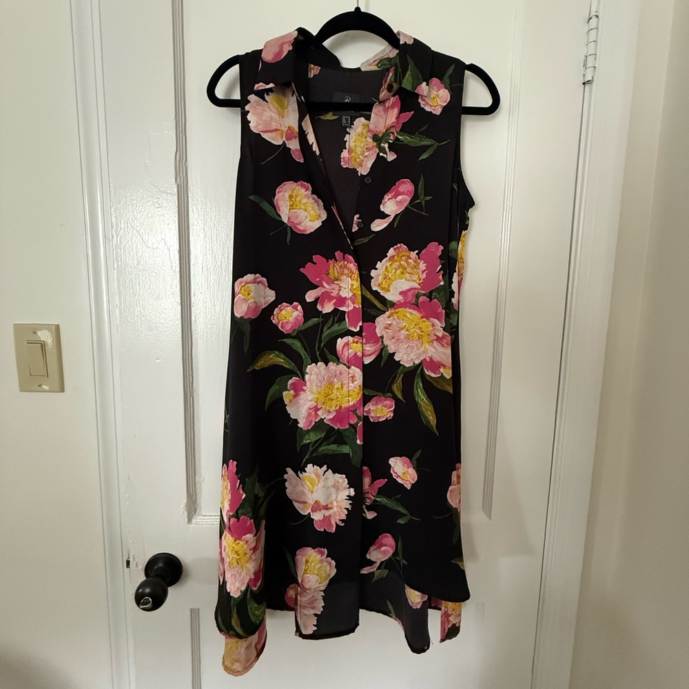 Adrianna Papell Floral Sleeveless Black Dress